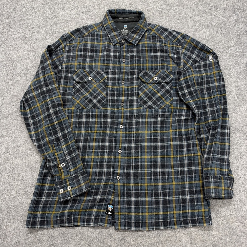 Kuhl Dillingr Shirt Mens Medium Gray Plaid Flannel Long Sleeve Button Up 7186